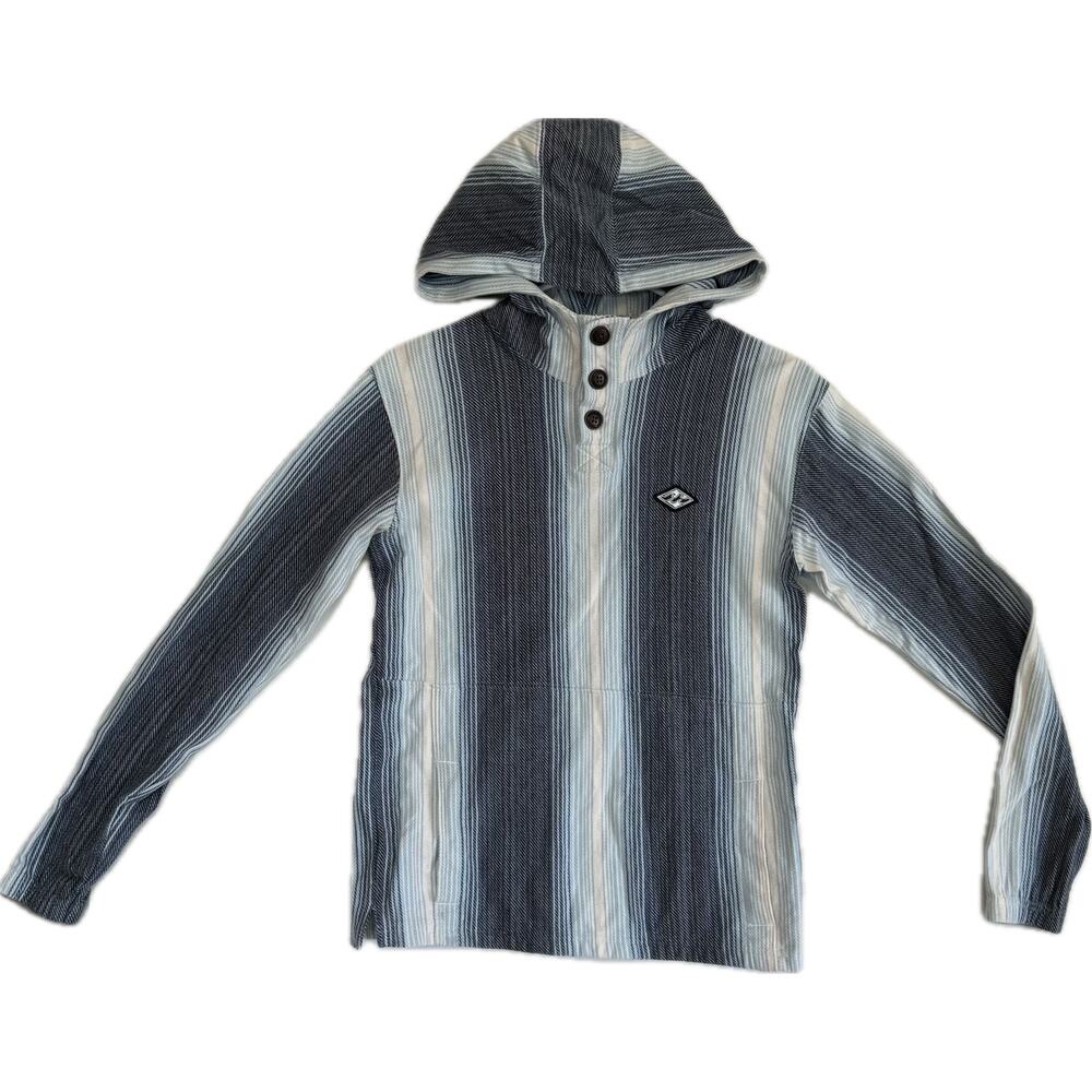 BILLABONG 100% Cotton Blue Striped Pullover Hoodie Jacket Youth Size M